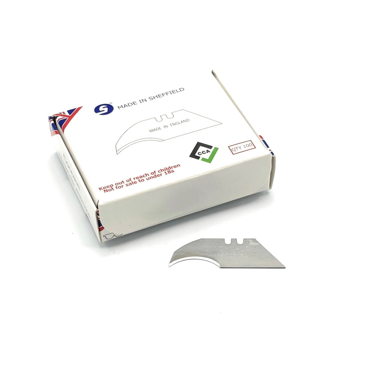 CCA Concave Heavy Duty Trimming Knife Blades, Sheffield Made 100 Pack