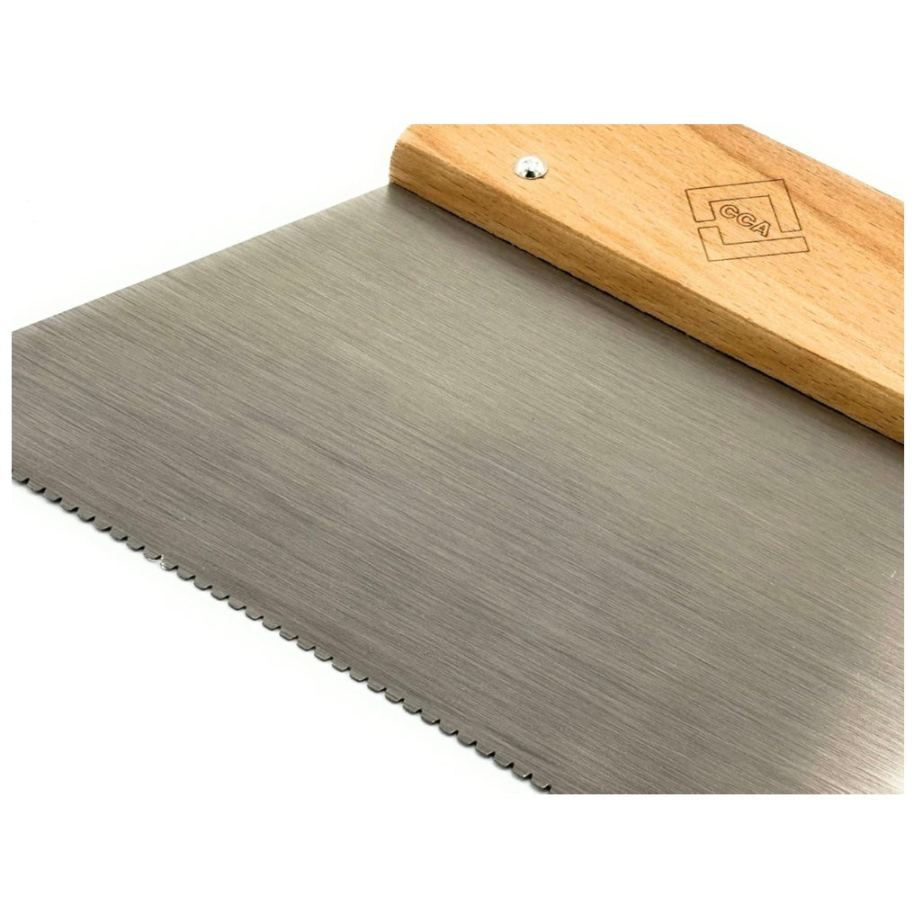 CCA - A2 Adhesive Fan Trowel Hand Spreader with Wooden Handle. for Combing in Pressure Sensitive Adhesive Beads evenly, Fitting LVT Flooring for The Perfect fit. 18cm, V Notch