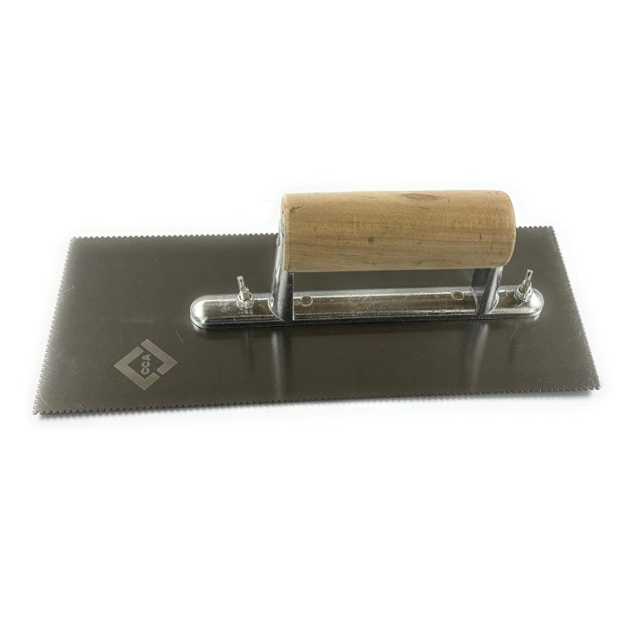 CCA A2 V-notch trowel with wooden handle for even LVT adhesive spreading