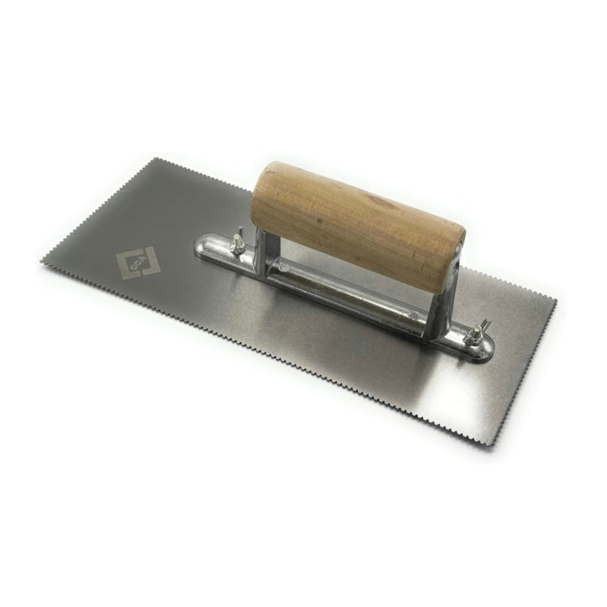 CCA A2 V-notch trowel with wooden handle for even LVT adhesive spreading