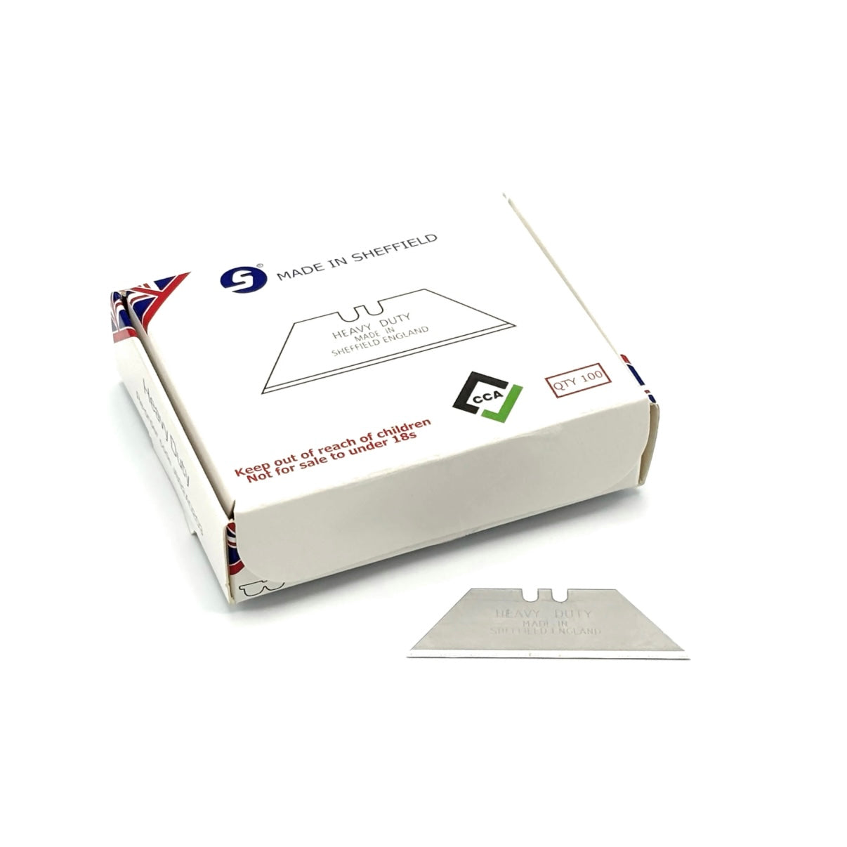 CCA Heavy Duty Straight Utility Knife Blades, Pack of 100, Sheffield Made