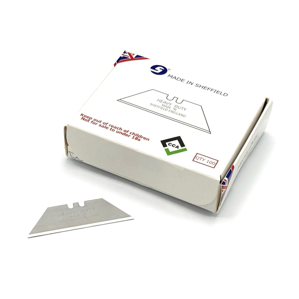 CCA Heavy Duty Straight Utility Knife Blades, Pack of 100, Sheffield Made