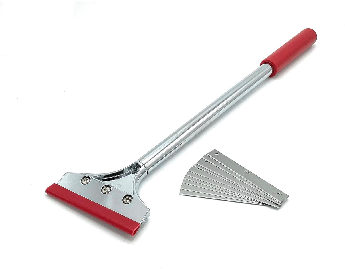 CCA Flooring and Wallpaper Scraper 45cm/ 18 inch Long Heavy Duty Floor and Wall Scraping Tool with a 10cm/4 inch Head Along with 10x Sheffield Steel Replacement scrapers