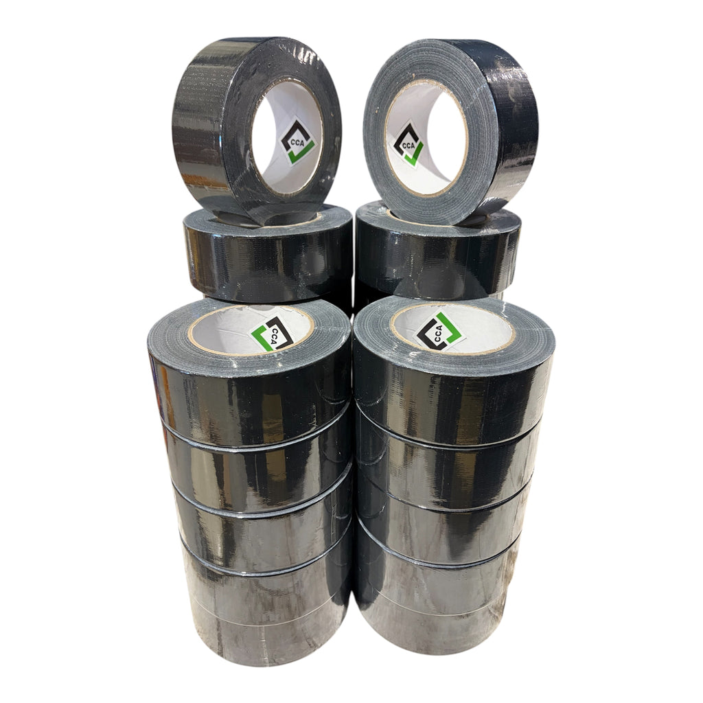 CCA Strong Black Gaffer Duct Tape Cloth Easy Tear 50m x 48mm Roll - 24 Rolls trade pack