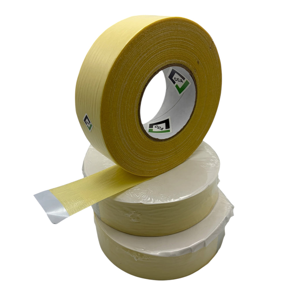 CCA Double-Sided Anti-Plasticiser Cloth Tape, 50m x 48mm Heavy Duty x 3 Rolls